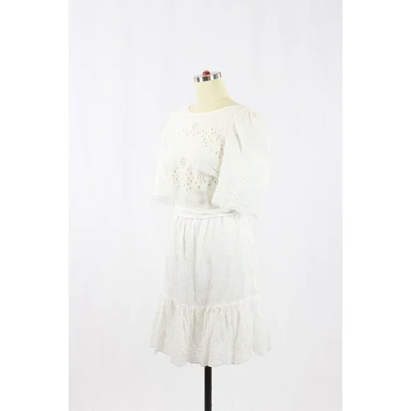 LA VIE By REBECCA TAYLOR Sarcelle White Linen Eyelet Embroidered Dress, Size S - Picture 8 of 16